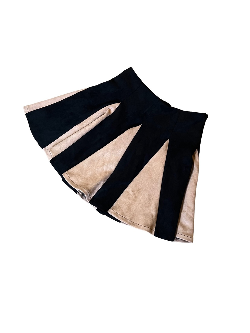 AKIRA Black and Beige Colorblock Flared Skirt